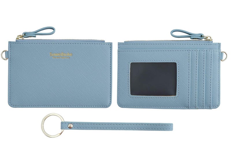 Aiyo Nice Women Slim RFID Card Case Holder Wristlet Zip ID Case Wallet Small Leather Wallet Coin Purse with Keychain (Blue) - Image 4